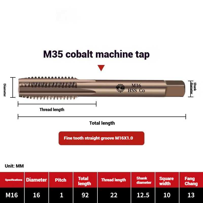 1104-M35 Cobalt straight flute tap machine tapping stainless steel special high-speed steel tapping coarse teeth spiral apex Shandong Denso Pricision Tools Co.,Ltd.